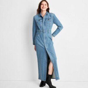 NWT Women's Long Sleeve Denim Maxi Shirtdress - Universal Thread Medium Wash